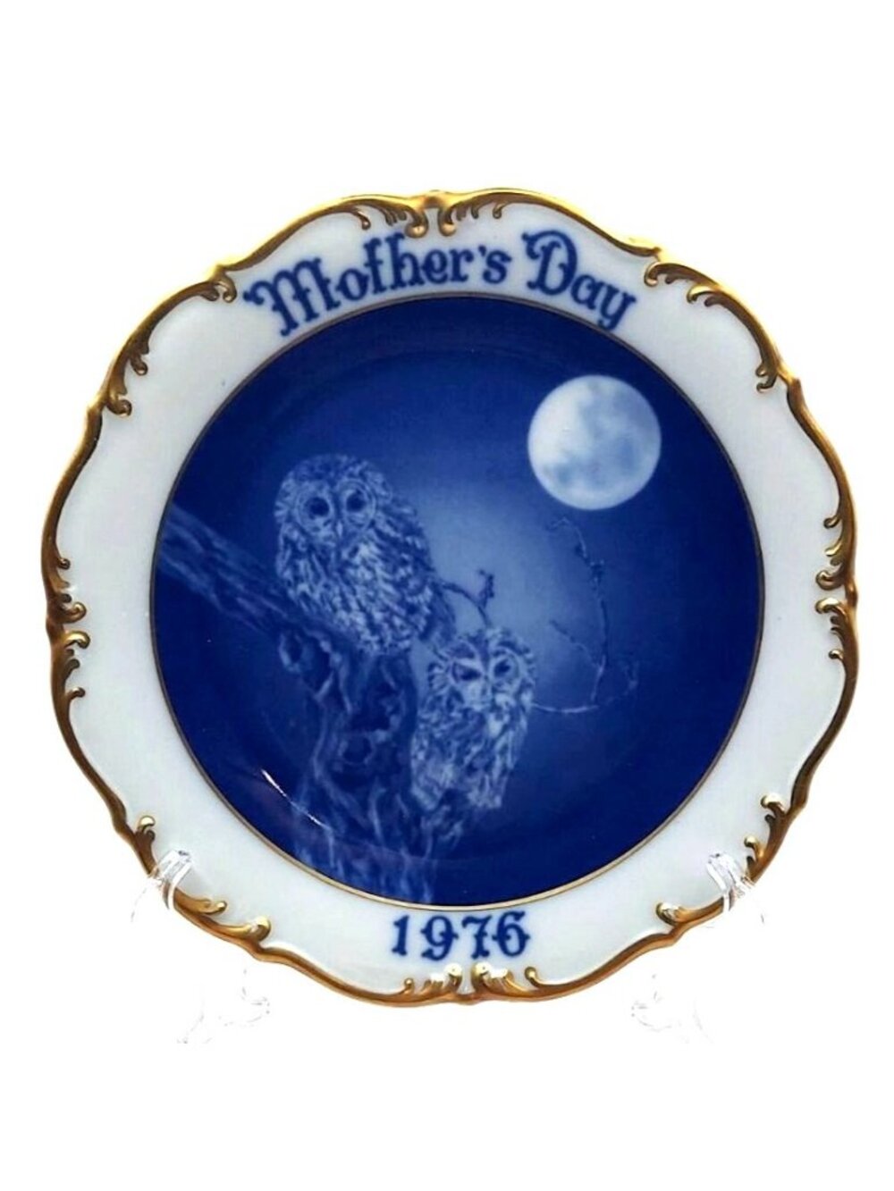 Dresden Porcelain Plate Owls 1976 Mothers Day Limited Edition Germany Vintage
